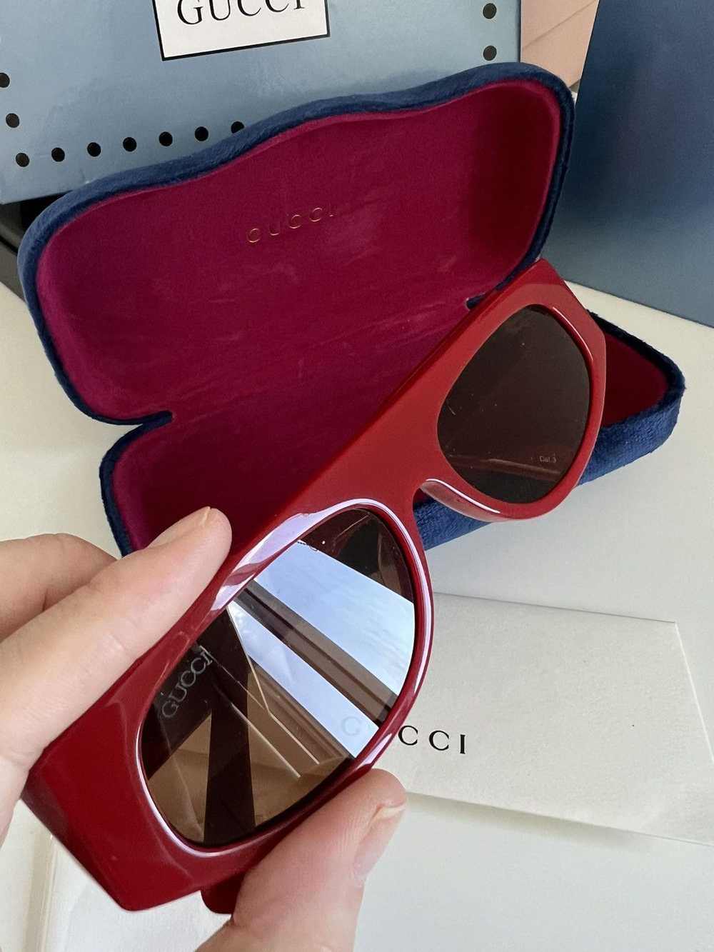 Gucci Gucci Ancora red Runway Geometric Sunglasses - image 2