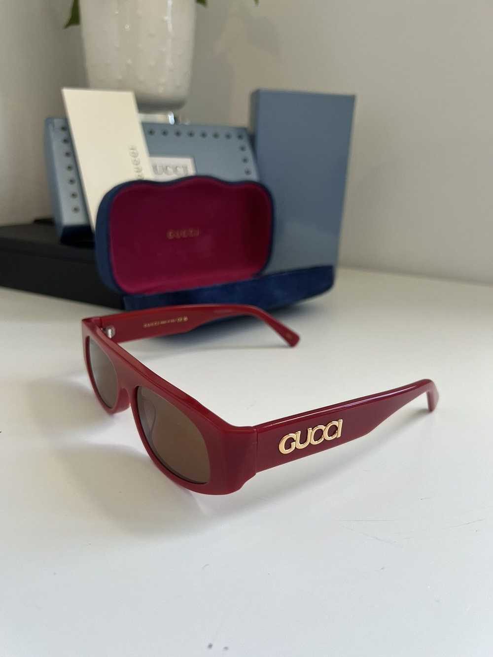 Gucci Gucci Ancora red Runway Geometric Sunglasses - image 3
