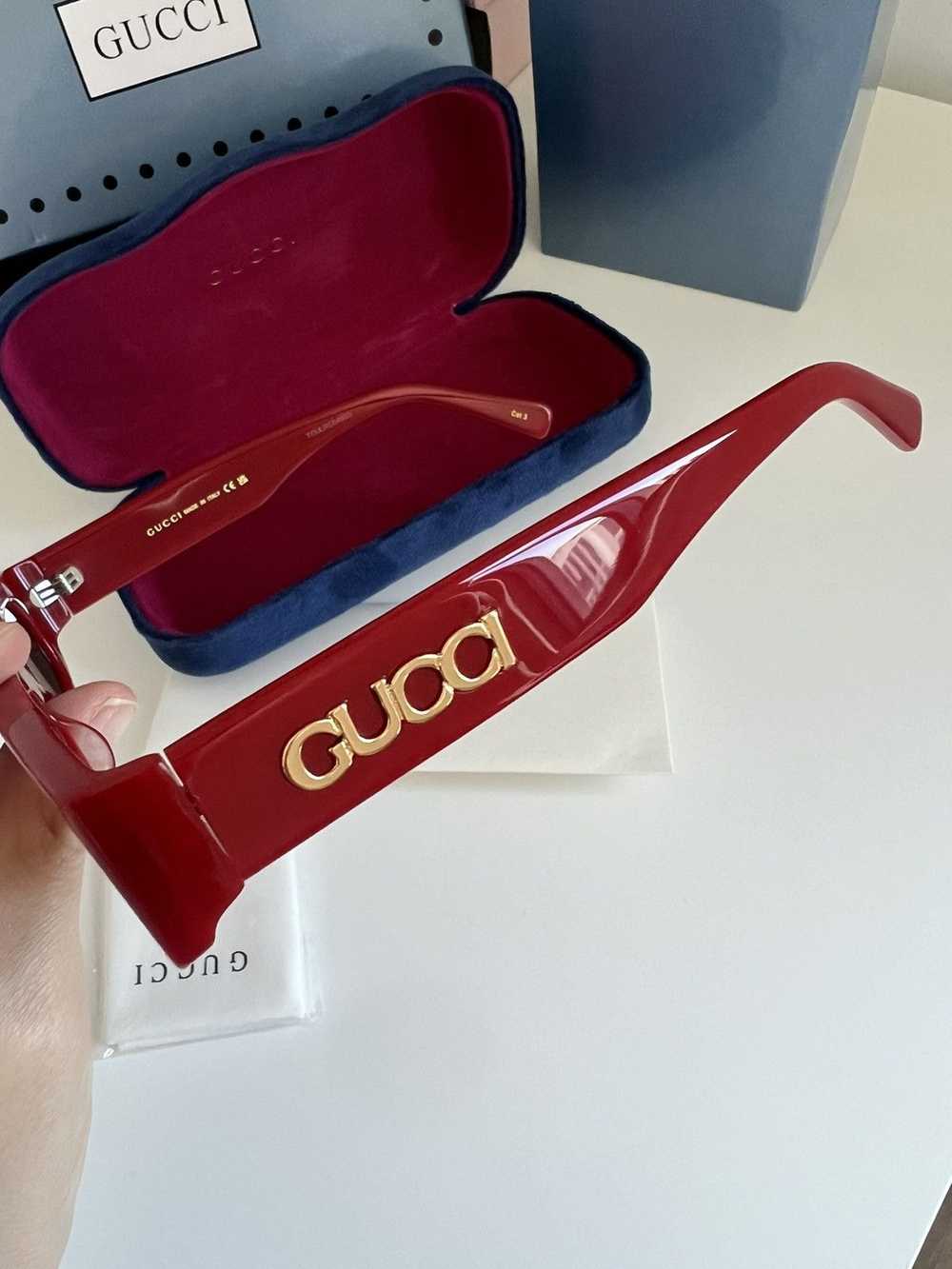 Gucci Gucci Ancora red Runway Geometric Sunglasses - image 8