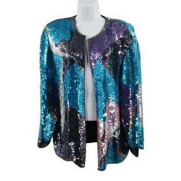 Vintage Black Silk Jacket with Multicolored Hand E