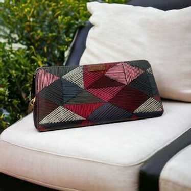 Fossil Zip Around Wallet Multi Pattern Pink Red B… - image 1