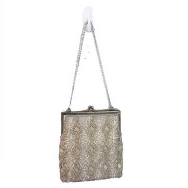 Vintage White Silver Beaded Purse - image 1