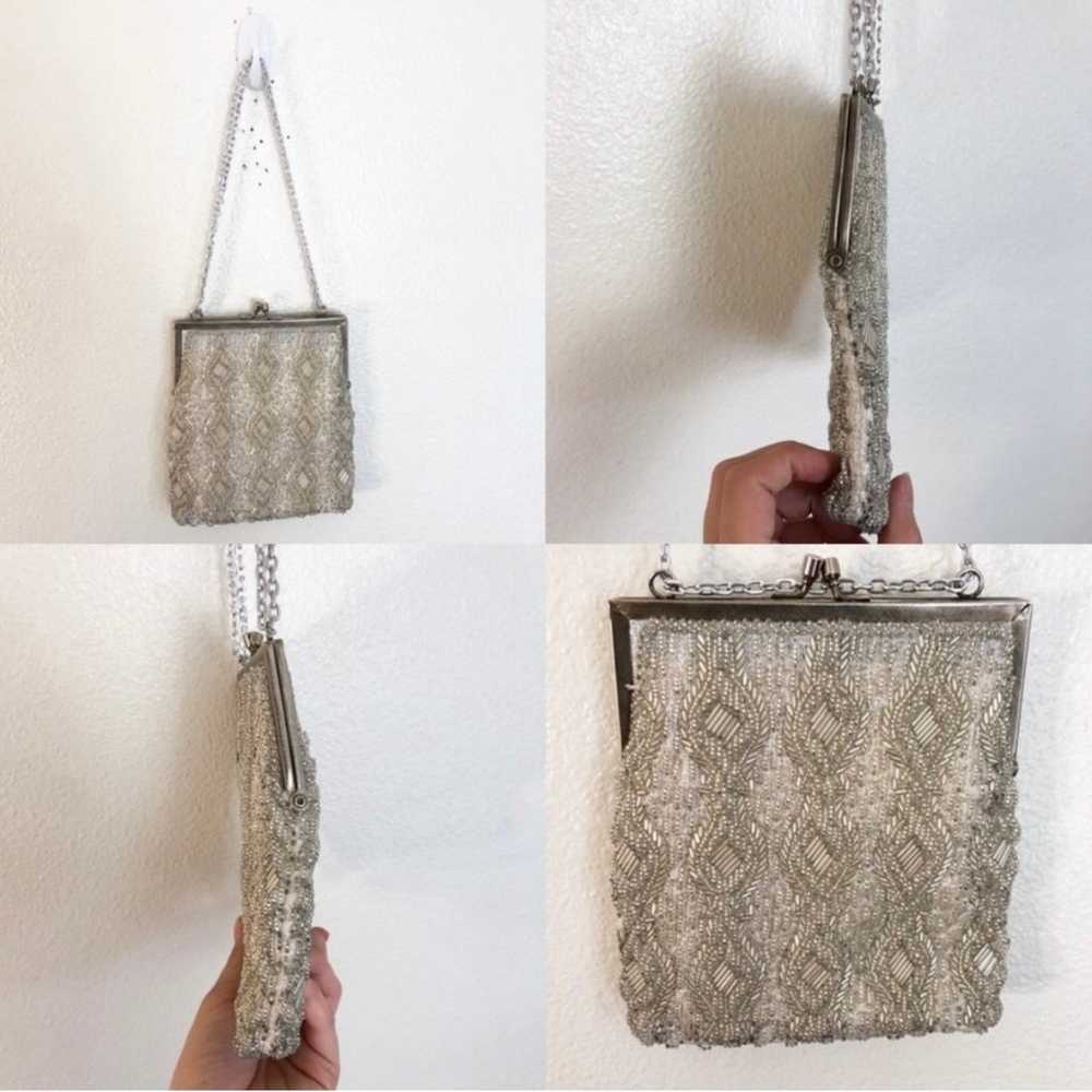 Vintage White Silver Beaded Purse - image 2