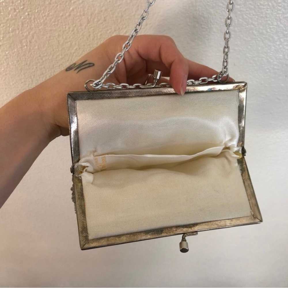 Vintage White Silver Beaded Purse - image 5