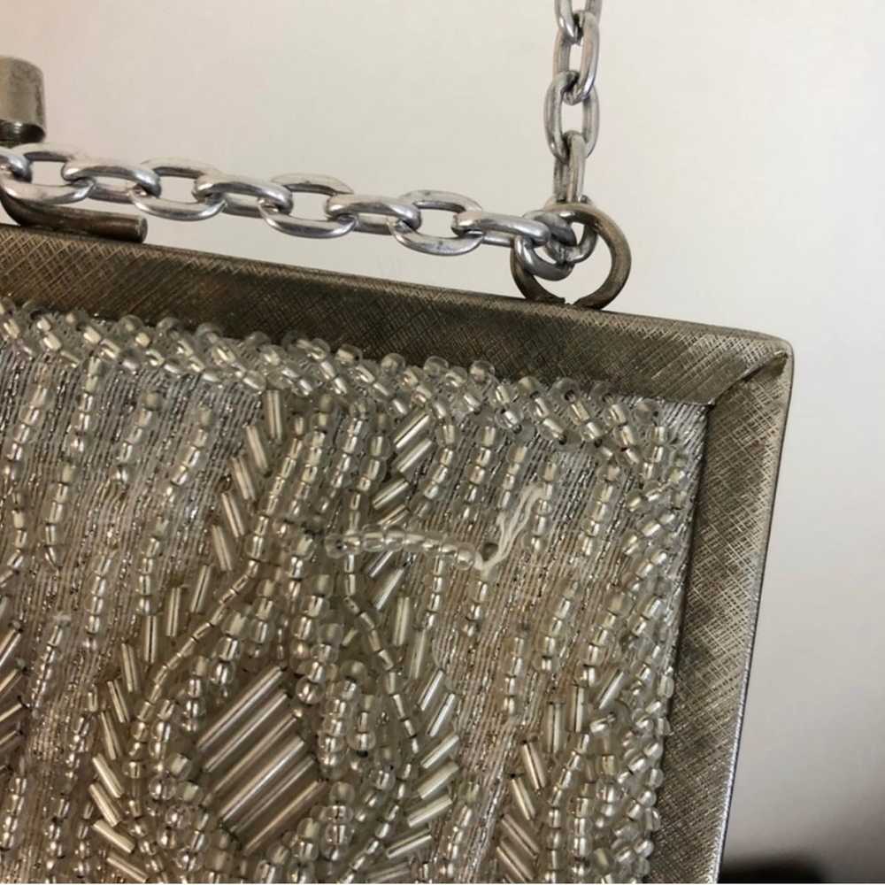 Vintage White Silver Beaded Purse - image 6
