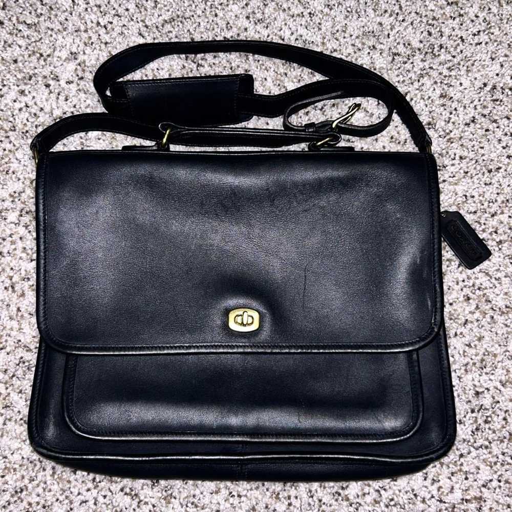 Vintage Coach Black Leather Briefcase Messenger B… - image 1