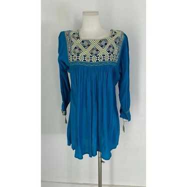Vintage Mexican Cotton Gauze Embroidered Tunic Bl… - image 1