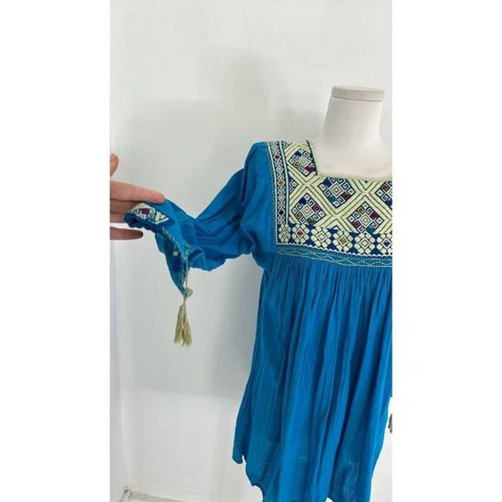 Vintage Mexican Cotton Gauze Embroidered Tunic Bl… - image 3