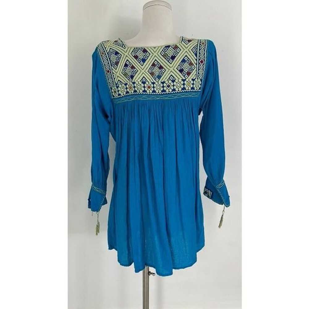 Vintage Mexican Cotton Gauze Embroidered Tunic Bl… - image 5