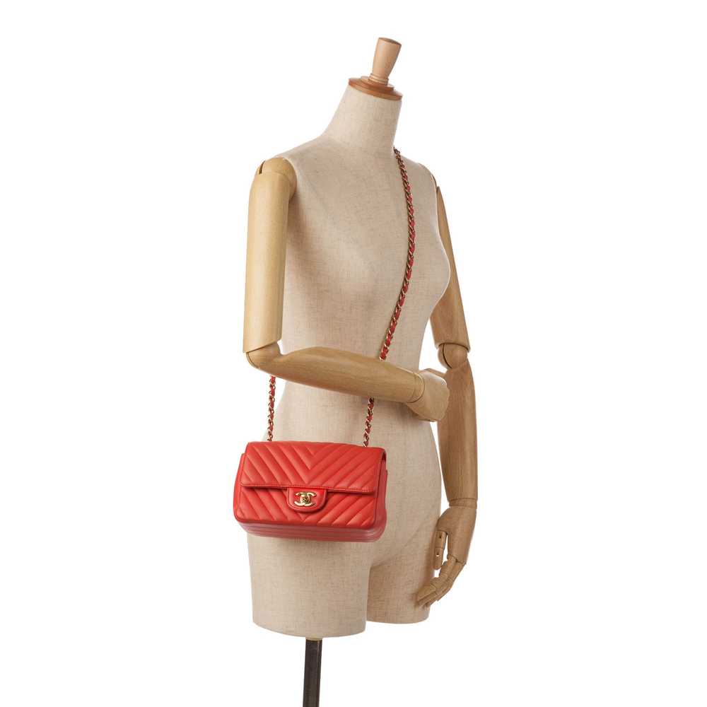 Red Chanel Mini Chevron Quilted Lambskin Rectangu… - image 12