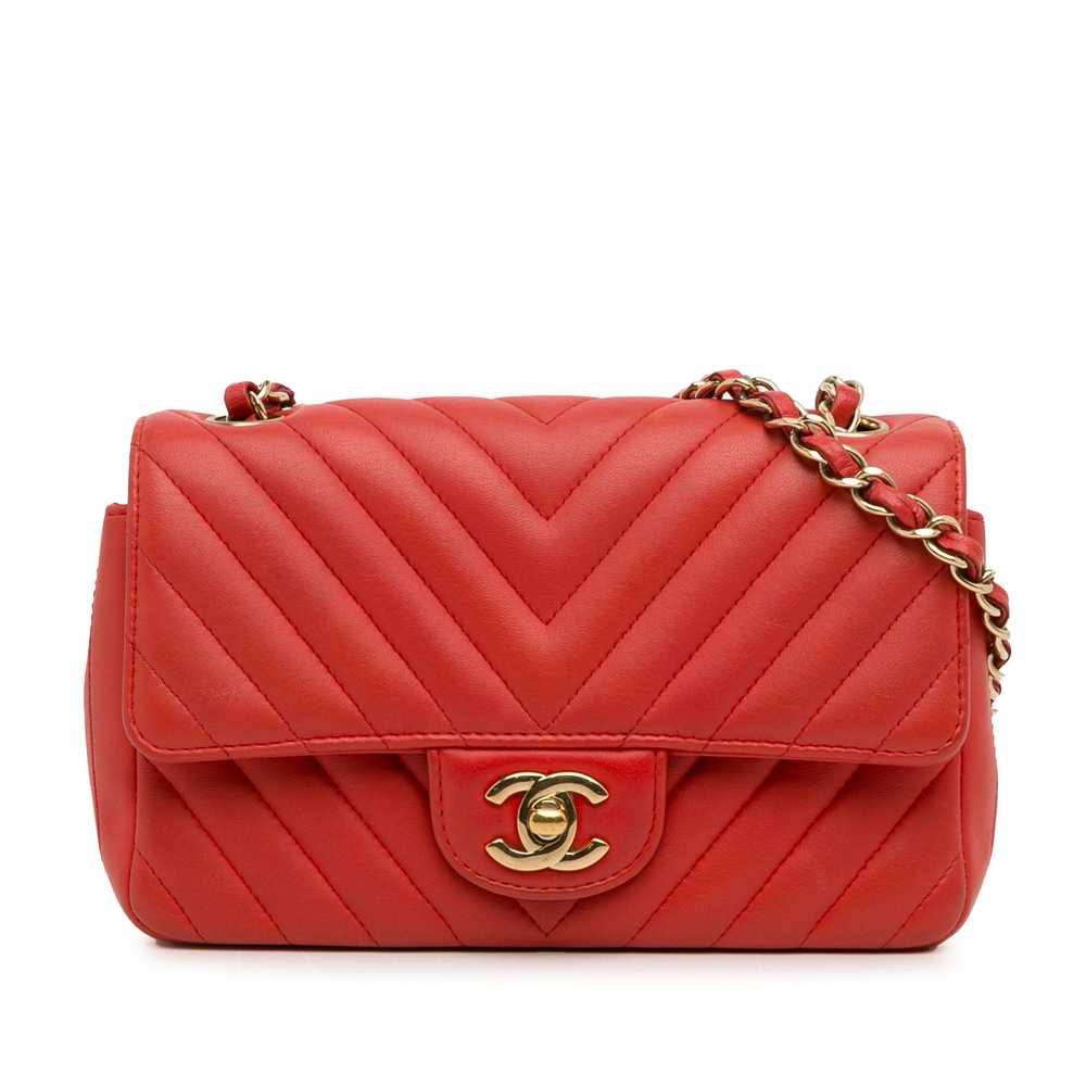 Red Chanel Mini Chevron Quilted Lambskin Rectangu… - image 1