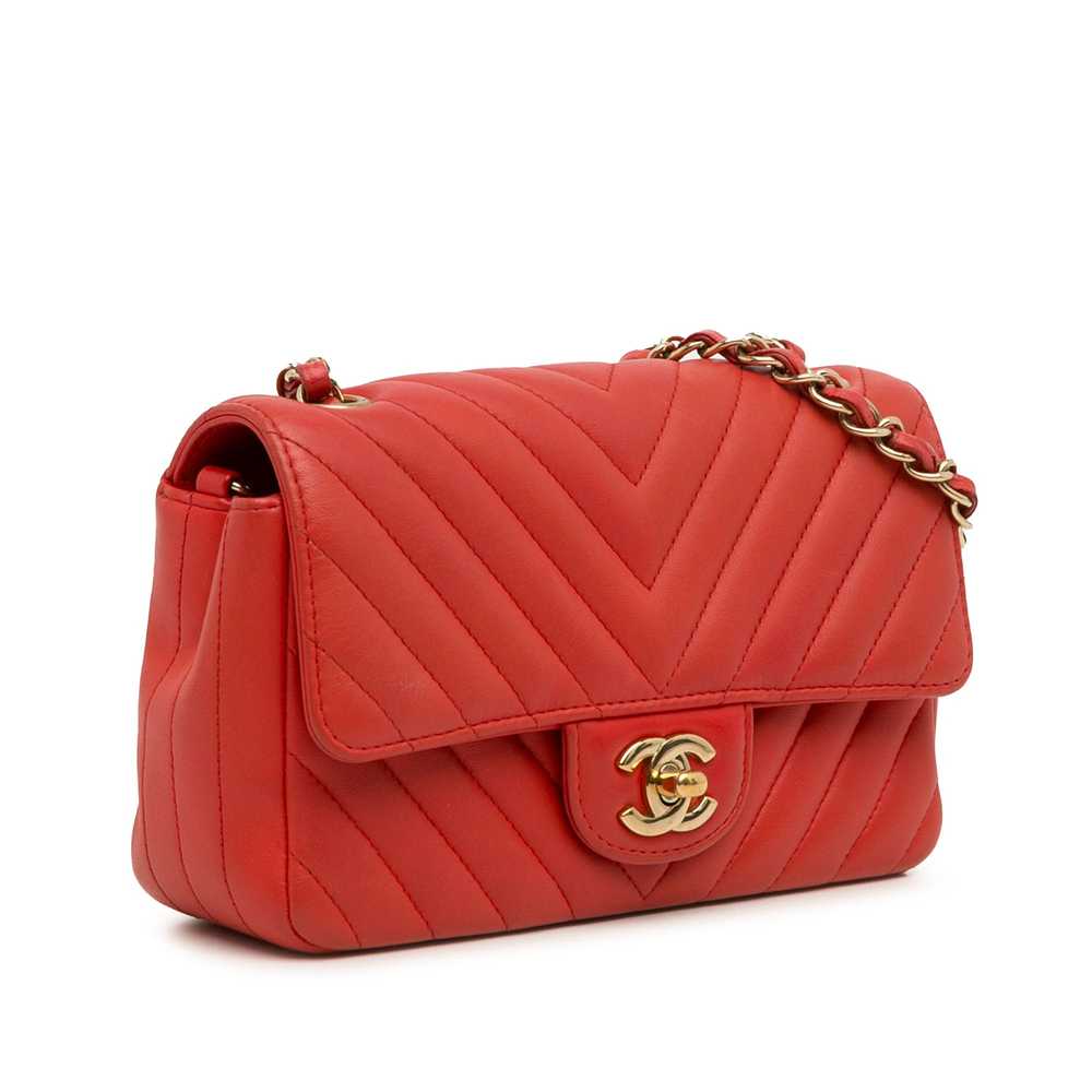 Red Chanel Mini Chevron Quilted Lambskin Rectangu… - image 2