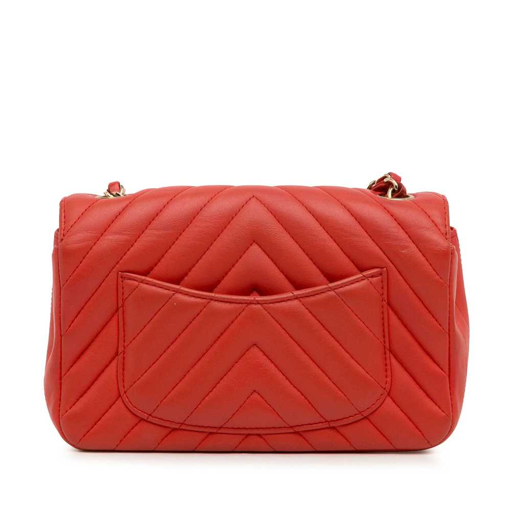Red Chanel Mini Chevron Quilted Lambskin Rectangu… - image 4