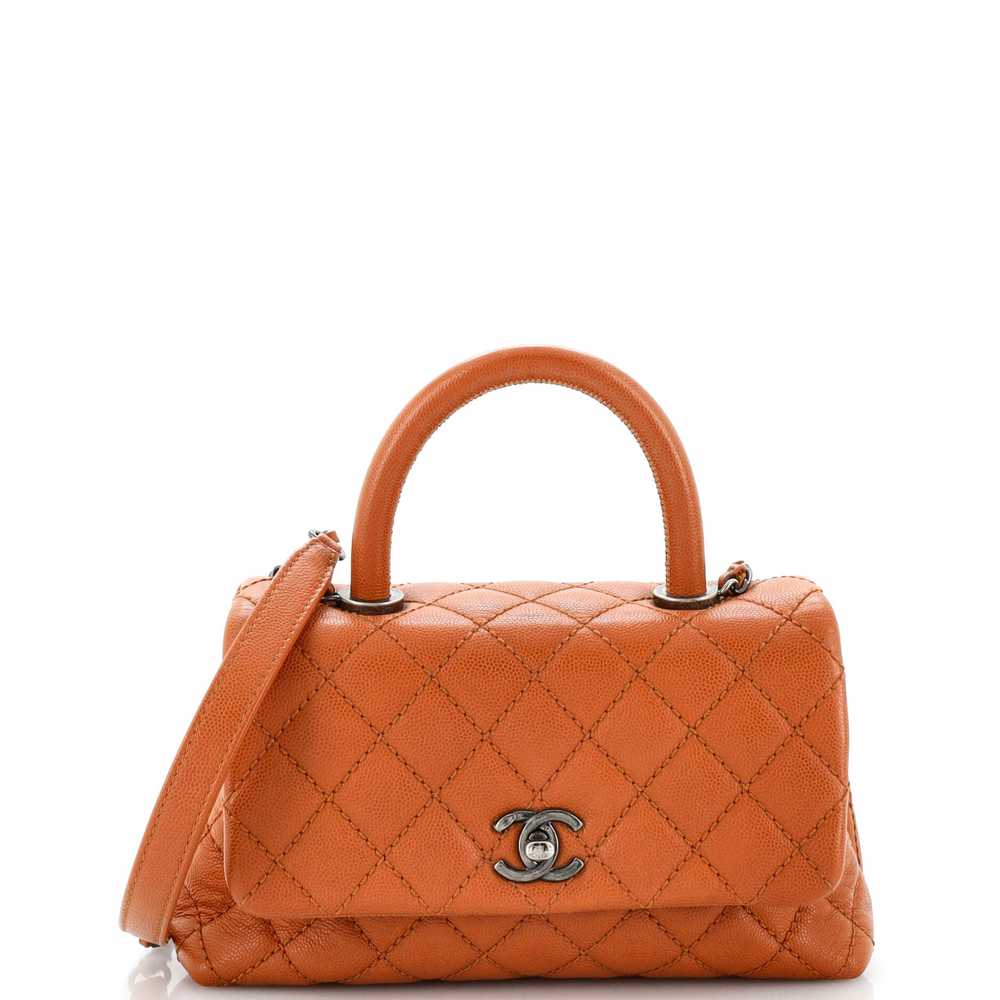 CHANEL Coco Top Handle Bag Quilted Caviar Mini - image 1