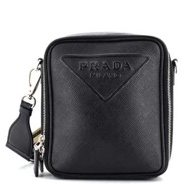PRADA Vertical Zip Around Logo Shoulder Bag Saffia