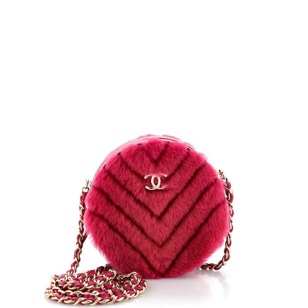 CHANEL Round Clutch with Chain Chevron Shearling … - image 1