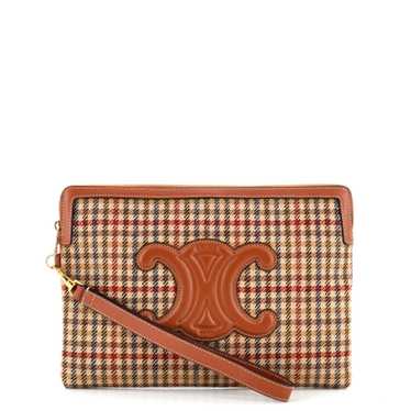 CELINE Cuir Triomphe Wristlet Pouch Tweed with Lea