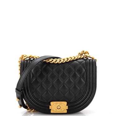 CHANEL Boy Curved Messenger Bag Quilted Caviar Sma