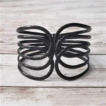 Vintage Bracelet / Bangle / Cuff - Textured Black - image 1