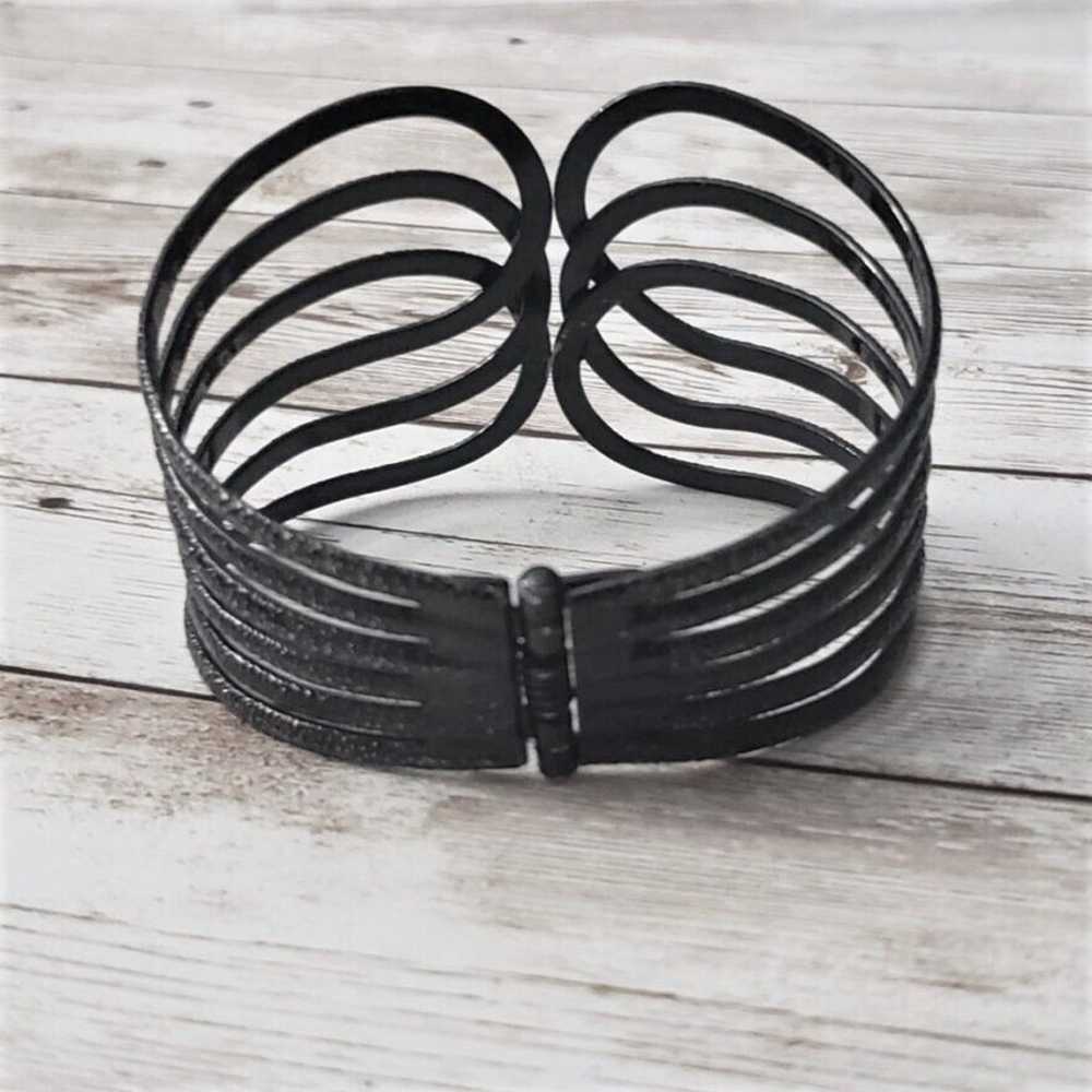 Vintage Bracelet / Bangle / Cuff - Textured Black - image 4