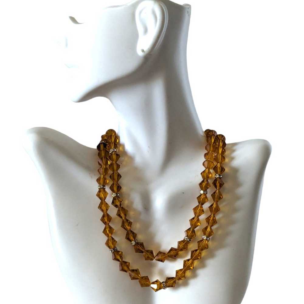 Vintage Multi Strand Faceted Amber Glass Crystal … - image 1