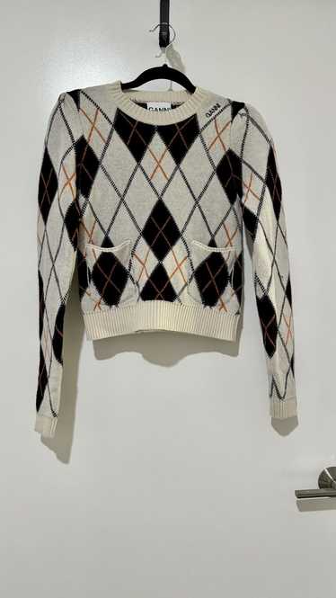 Ganni Ganni Argyle wool-blend sweater