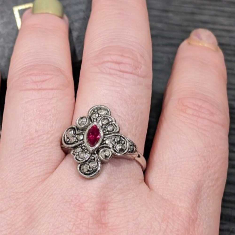 Vintage silver Avon ring with red stone.  Size 7. - image 8