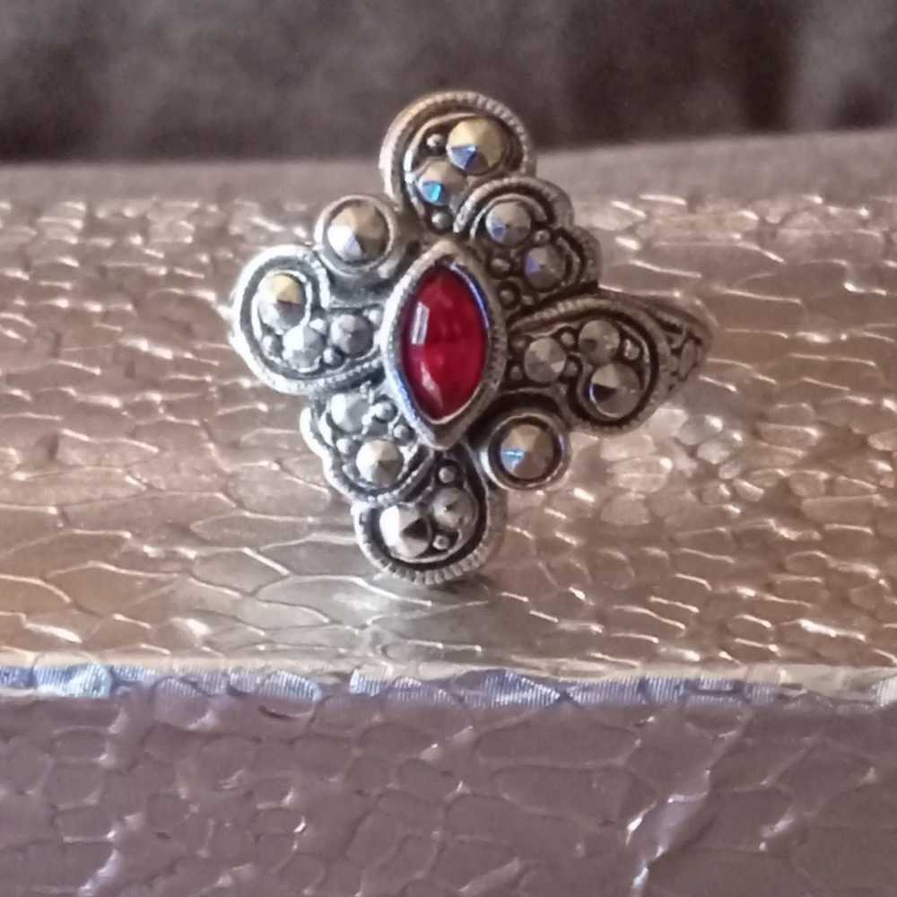 Vintage silver Avon ring with red stone.  Size 7. - image 9
