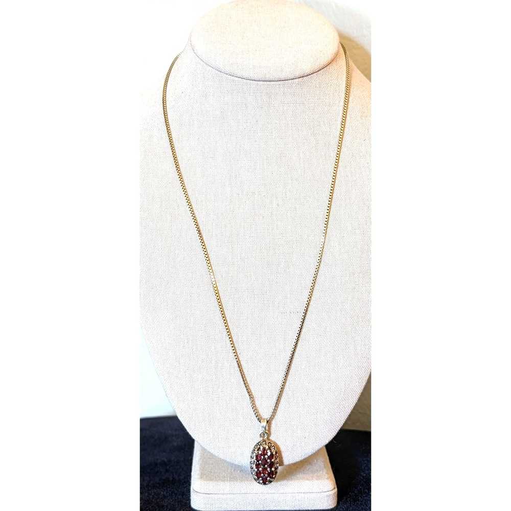 Vintage Garnet & Marcasite Pendant on Vintage 925… - image 1