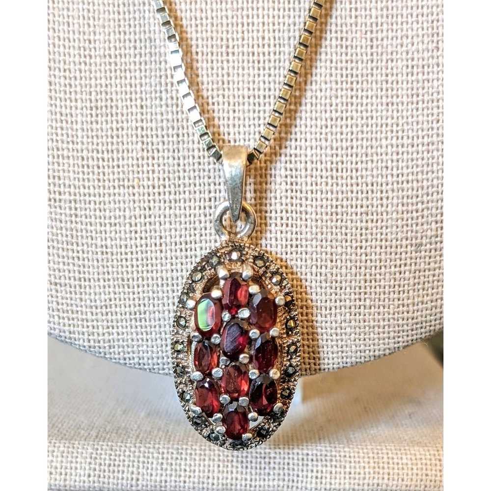 Vintage Garnet & Marcasite Pendant on Vintage 925… - image 3