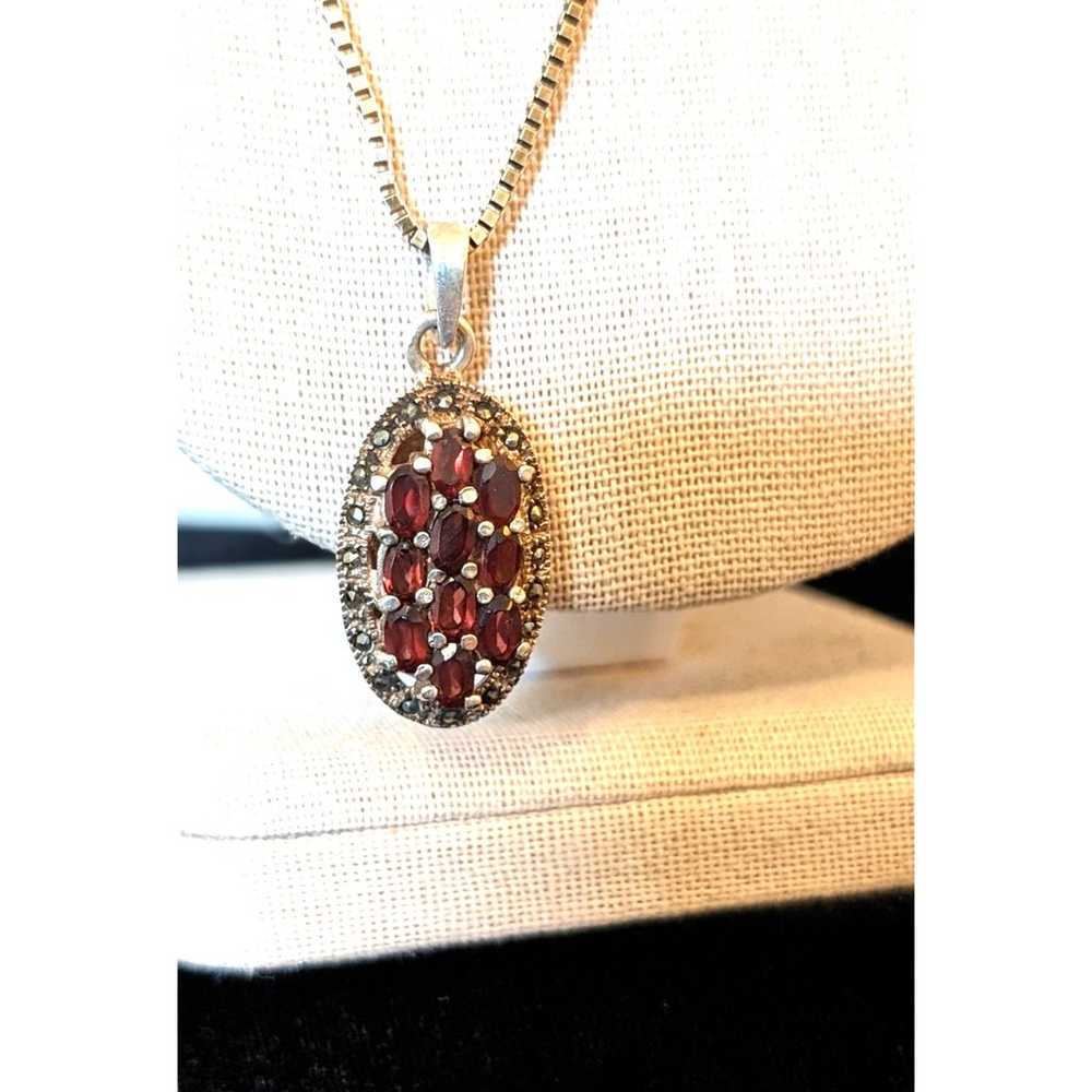 Vintage Garnet & Marcasite Pendant on Vintage 925… - image 4