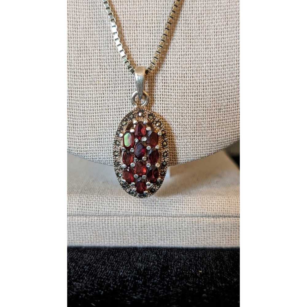 Vintage Garnet & Marcasite Pendant on Vintage 925… - image 9