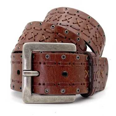 Fossil Vintage Walnut Brown Leather Belt Stitches… - image 1