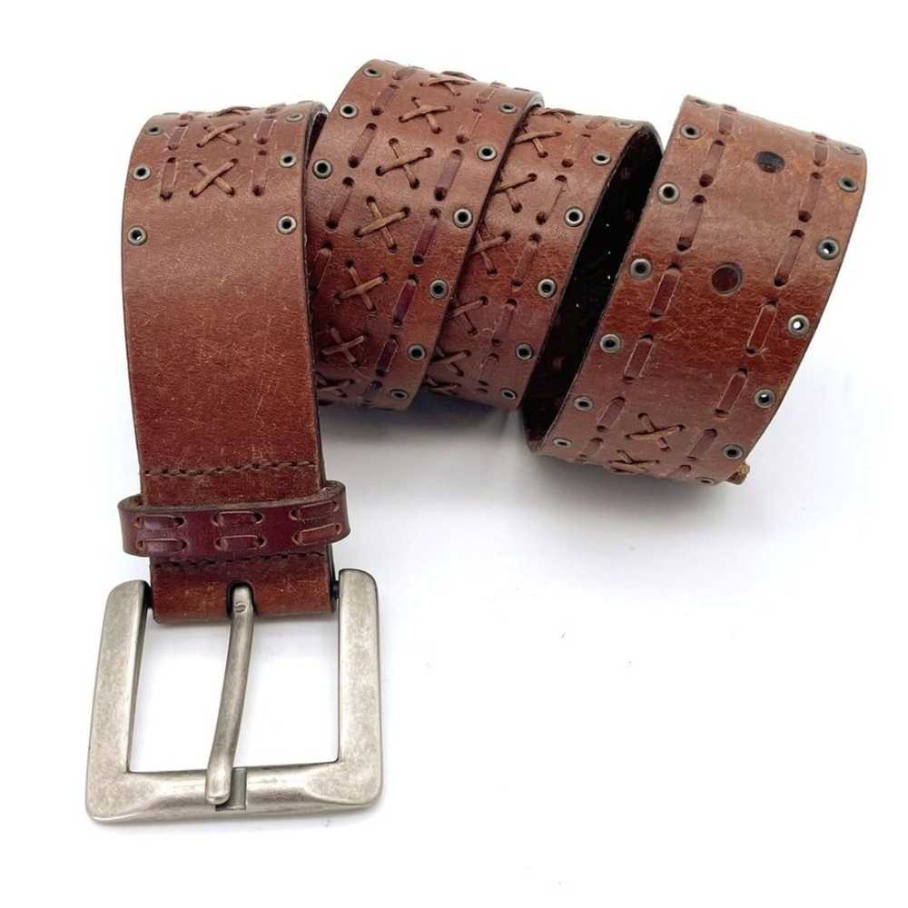 Fossil Vintage Walnut Brown Leather Belt Stitches… - image 2