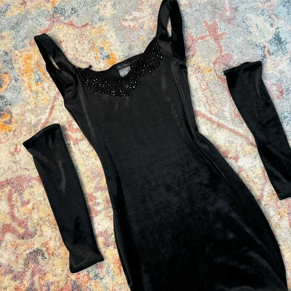 Vintage 80s / 90s velvet black mini dress with sl… - image 2