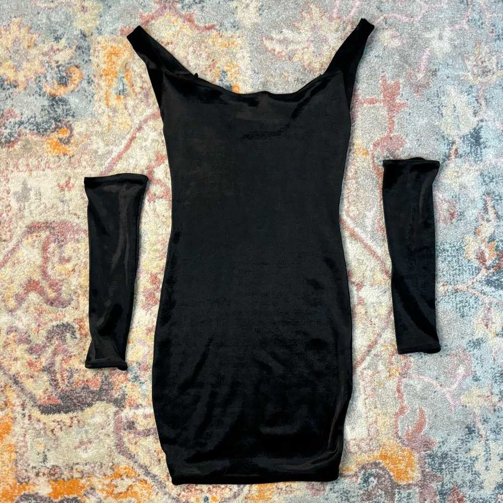 Vintage 80s / 90s velvet black mini dress with sl… - image 4