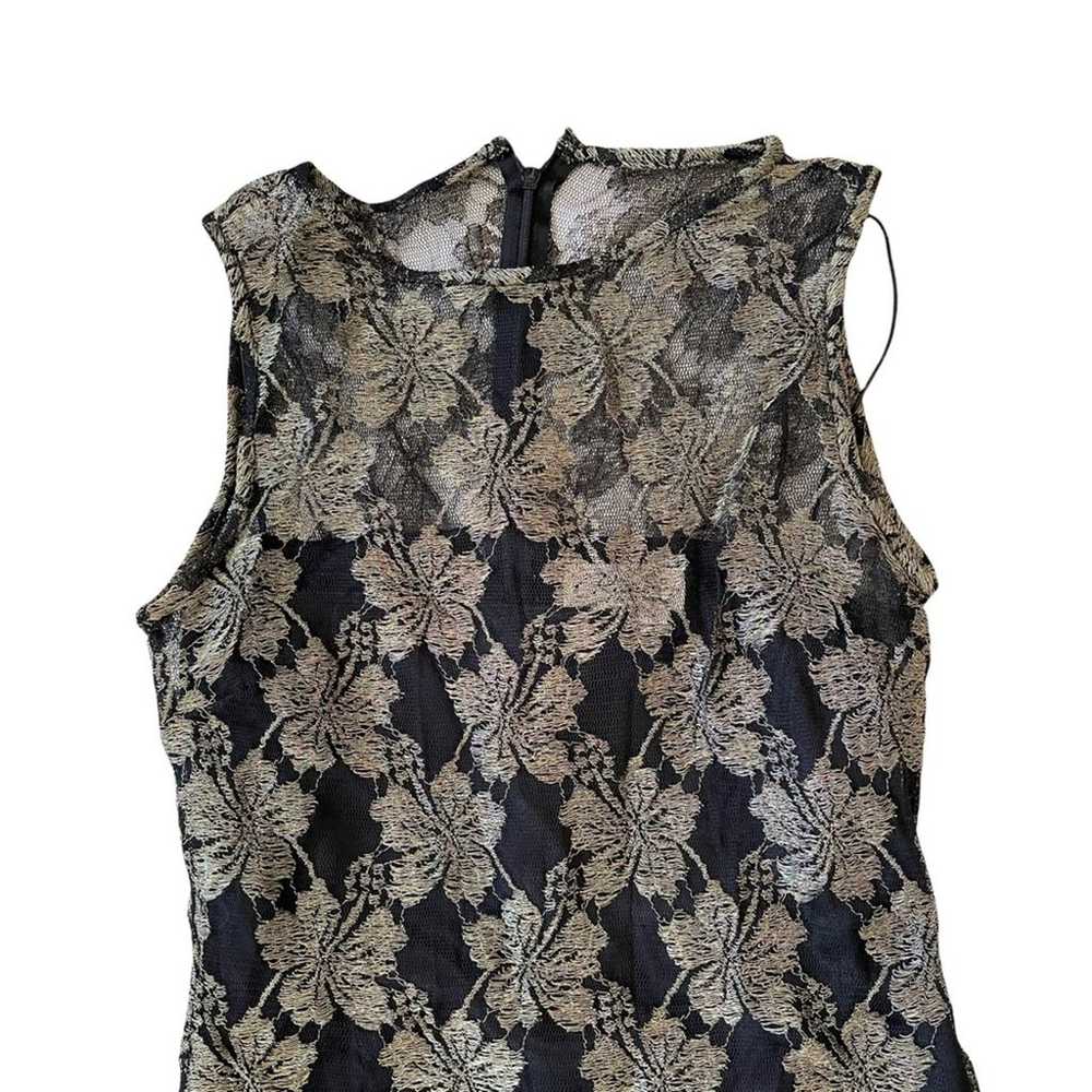 Vintage 1980s Column Dress Sheer Floral Overlay B… - image 6