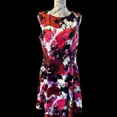 NIPON Boutique PINK FLORAL CAREER FLARE DRESS Lin… - image 1