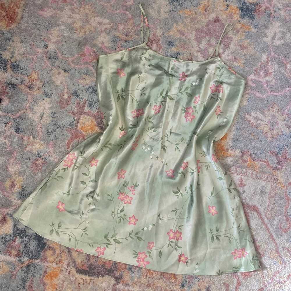 Vintage 80s / 90s green floral satin slip dress - image 1