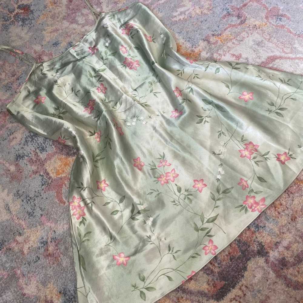 Vintage 80s / 90s green floral satin slip dress - image 2