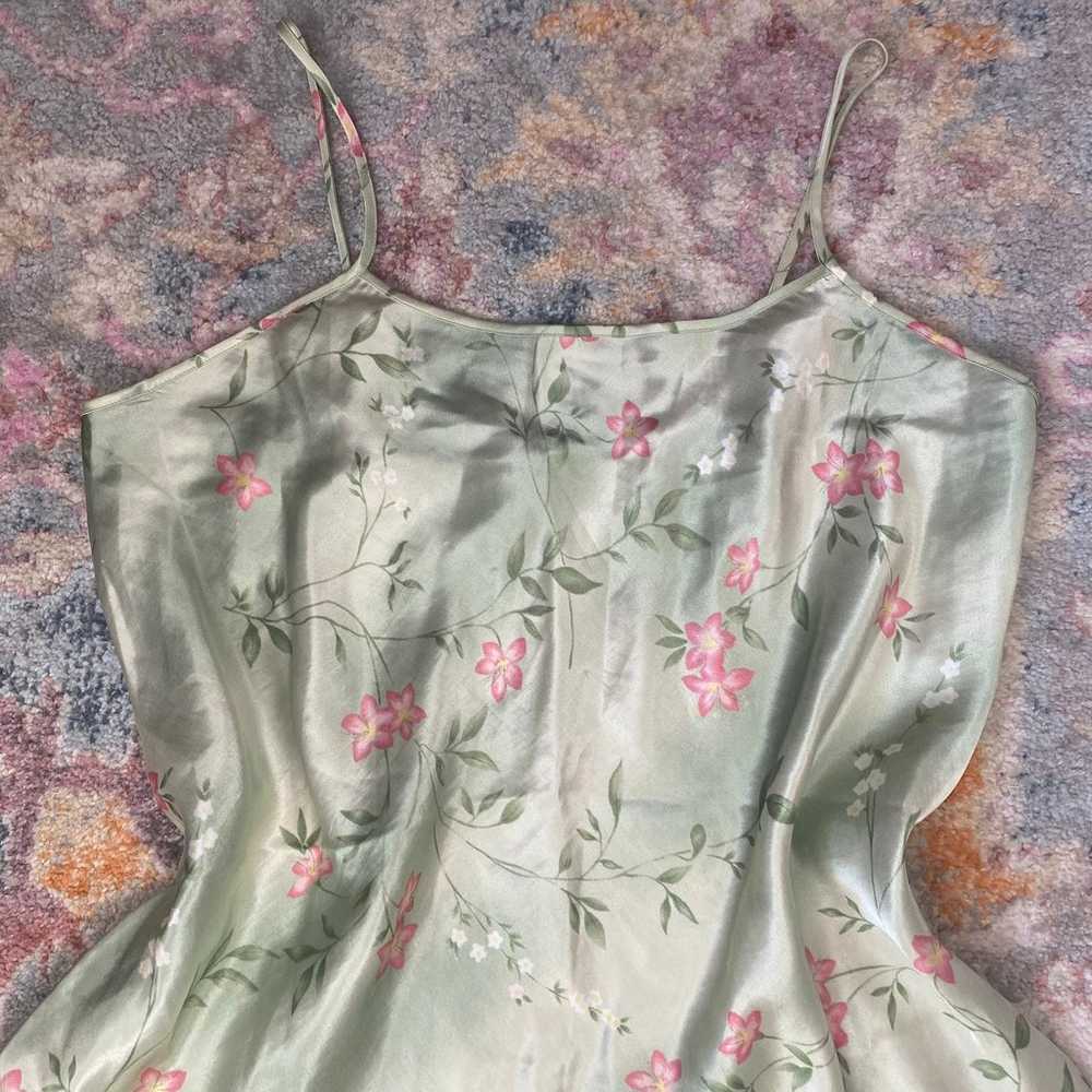 Vintage 80s / 90s green floral satin slip dress - image 3