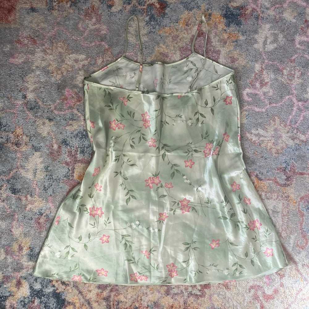 Vintage 80s / 90s green floral satin slip dress - image 5