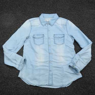 Vintage Ci Sono Shirt Womens Large Blue Snap Butto