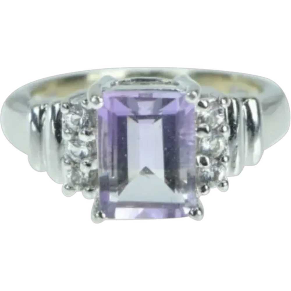 14K Emerald Cut Amethyst White Sapphire Ring Size… - image 1