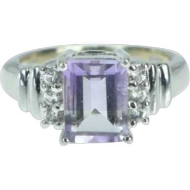 14K Emerald Cut Amethyst White Sapphire Ring Size… - image 1