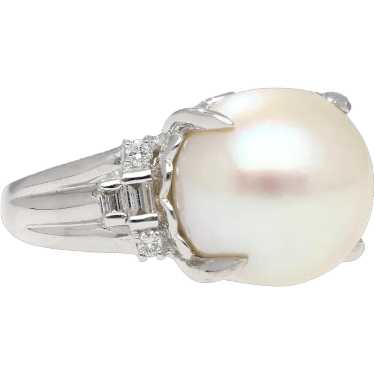 15mm South Sea Pearl and Diamond Platinum Cocktai… - image 1