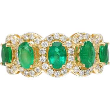 2.11 Carat Oval Cut Emerald and Diamond Wedding B… - image 1