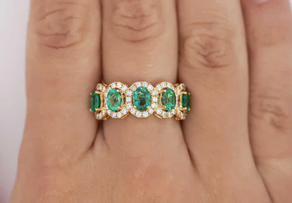 2.11 Carat Oval Cut Emerald and Diamond Wedding B… - image 7