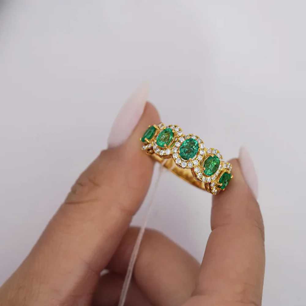 2.11 Carat Oval Cut Emerald and Diamond Wedding B… - image 8