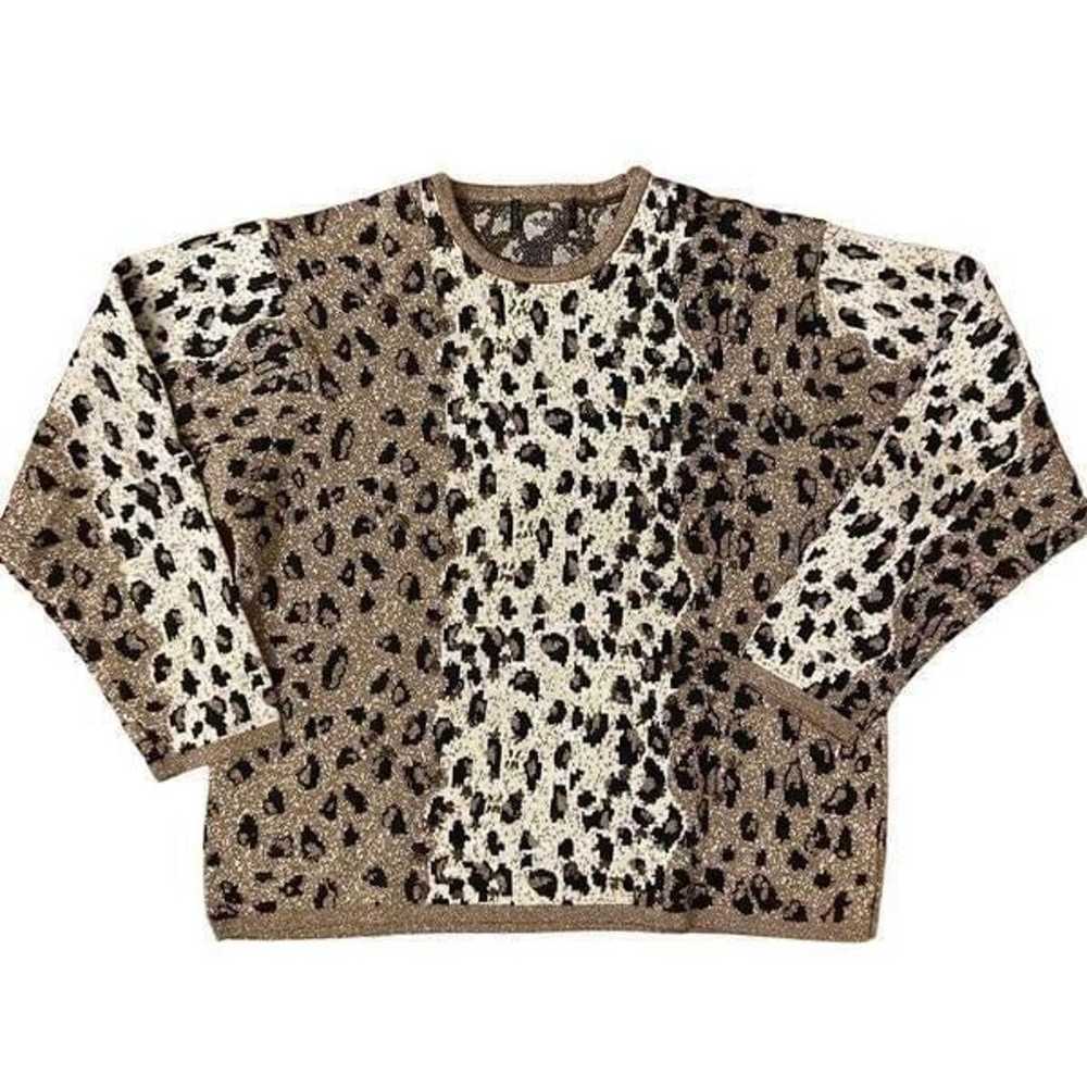 Vintage Crewneck Leopard Print Sweater Beaded Met… - image 1